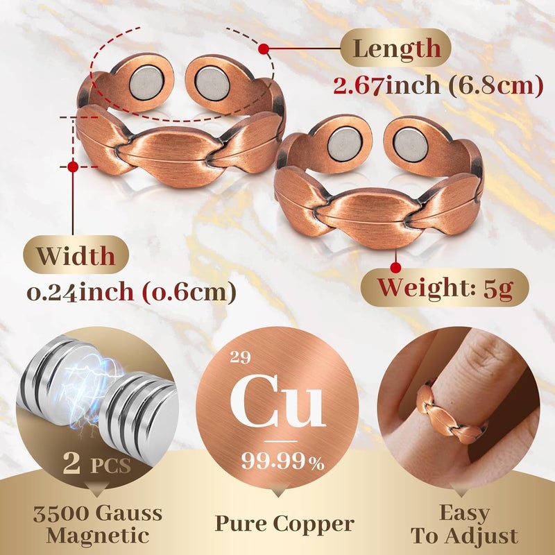 Auramag Copper Rings for Women, Magnetic Thumb Rings with 3500 Gauss Magnets, 100% Pure Copper, Jewelry with Gift Box (2 PCS) - Image 4